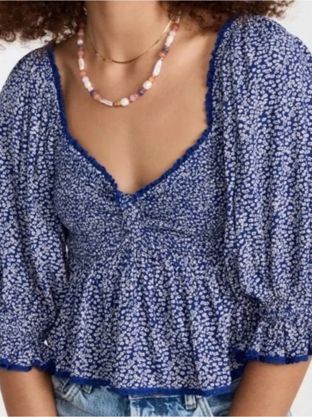FREE PEOPLE BRITNEE PRINTED TOP crop puff sleeve floral M
